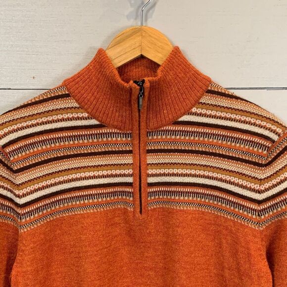 100% baby Alpaca orange Henley zip long sleeved orange fall sweater - Picture 2 of 9